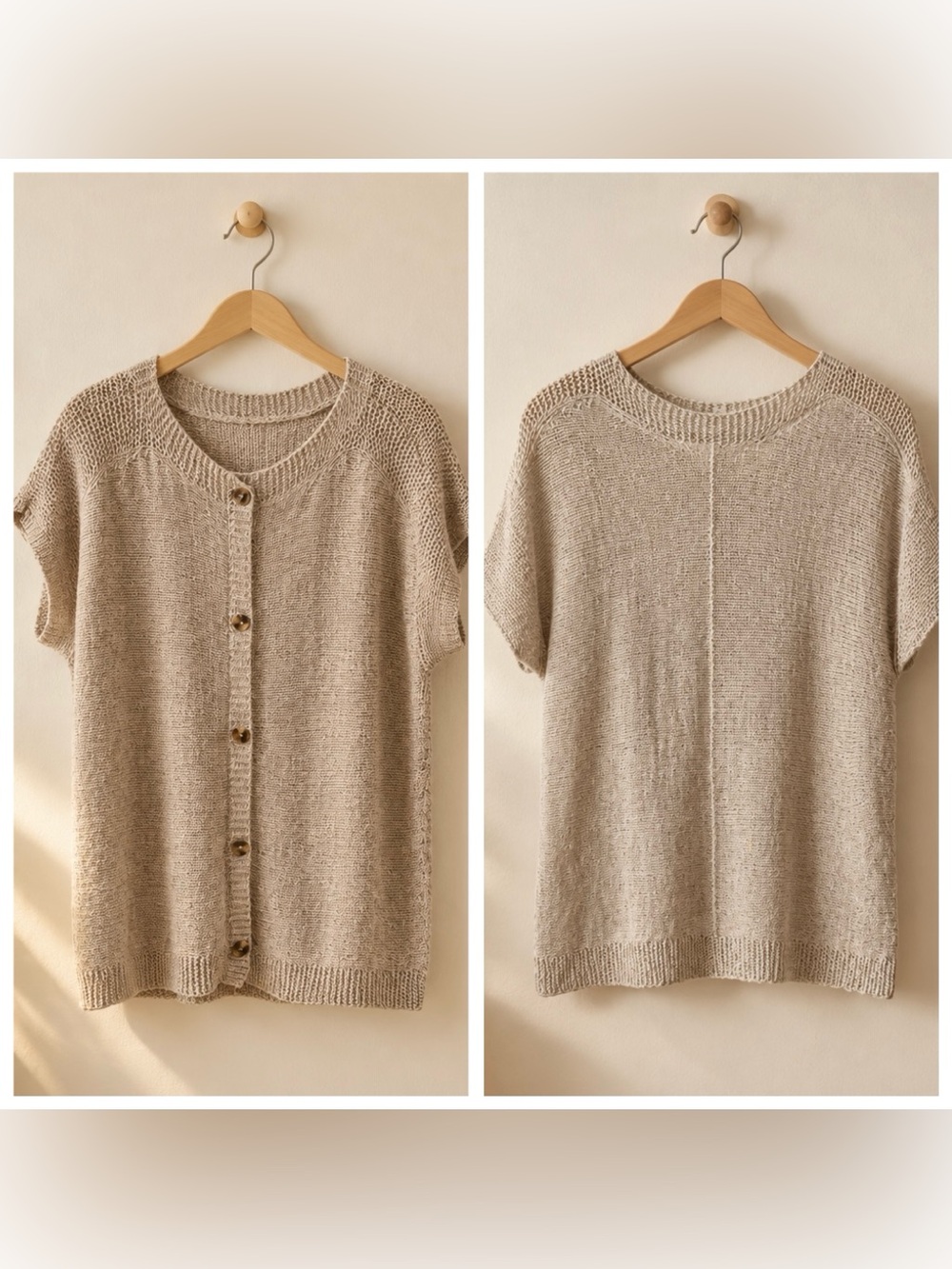 Cable & Gauge Women’s Sz M tan button accent dolman cap sleeve open knit Sweater
